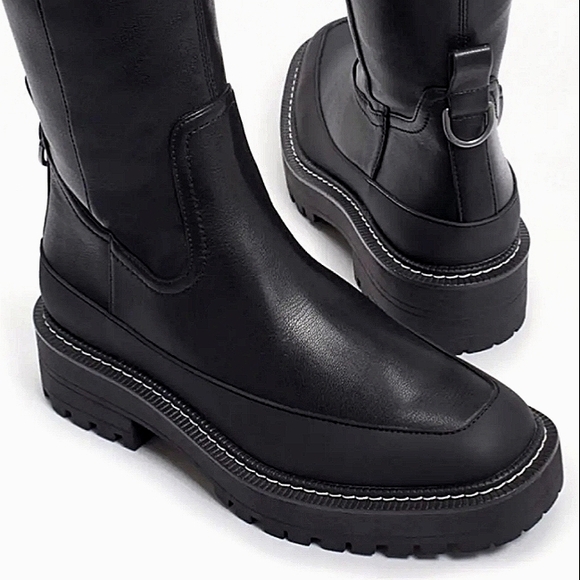 New w/Box Sam Edelman Lerue Vegan Leather Over-The-Knee Lug-Sole Boots Size 6 - Picture 9 of 13